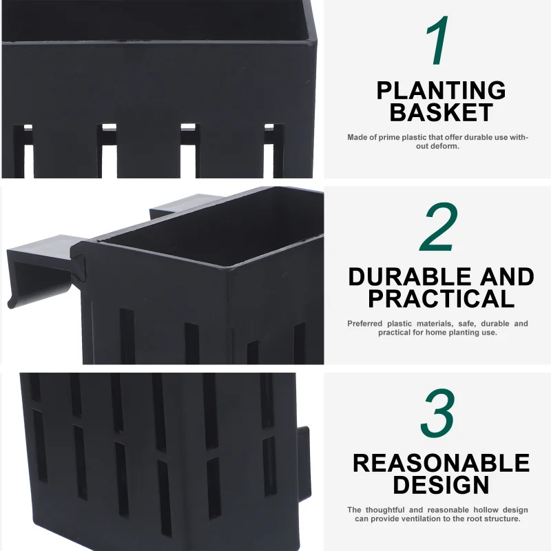 3 Pcs Black Hooks Aquarium Plant Stand Hanging Holder Pots Container Planting Baskets Plastic Fish Tank Decorations Naments Pet