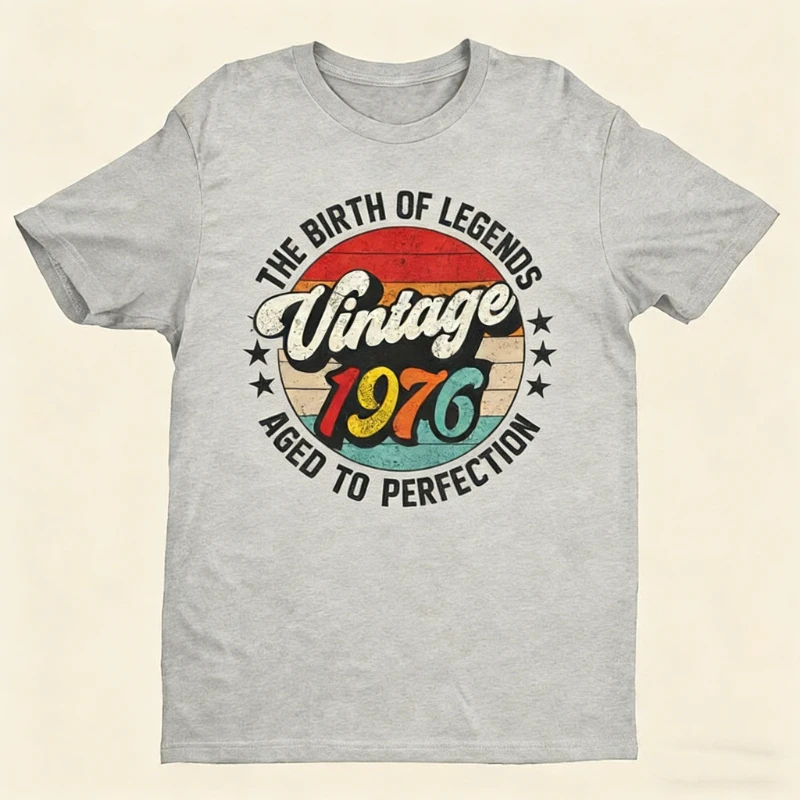 50th Birthday T-Shirt Birth of Legends Vintage 1976 Aged To Perfection Hipster Street Fashion Casual  All-match Short-sleev