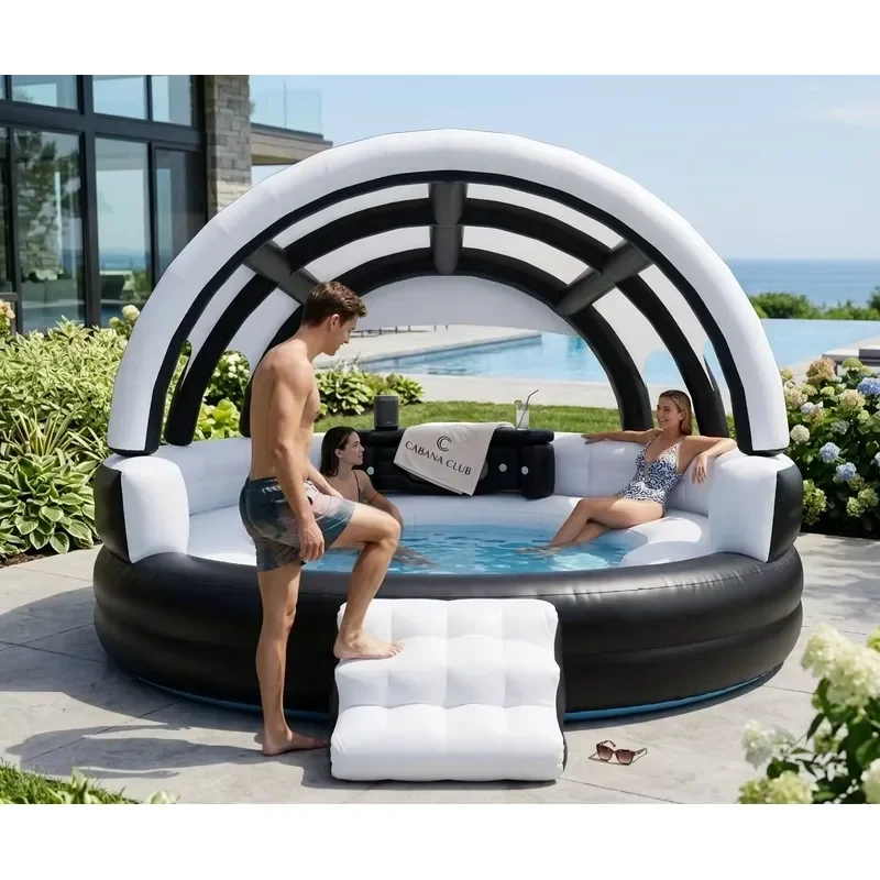 Inflatable Sunshade Swimming Pool Sofa for 2026 Summer New Model Commercial Grade PVC Outdoor Floating Lounge Sofa for Adults