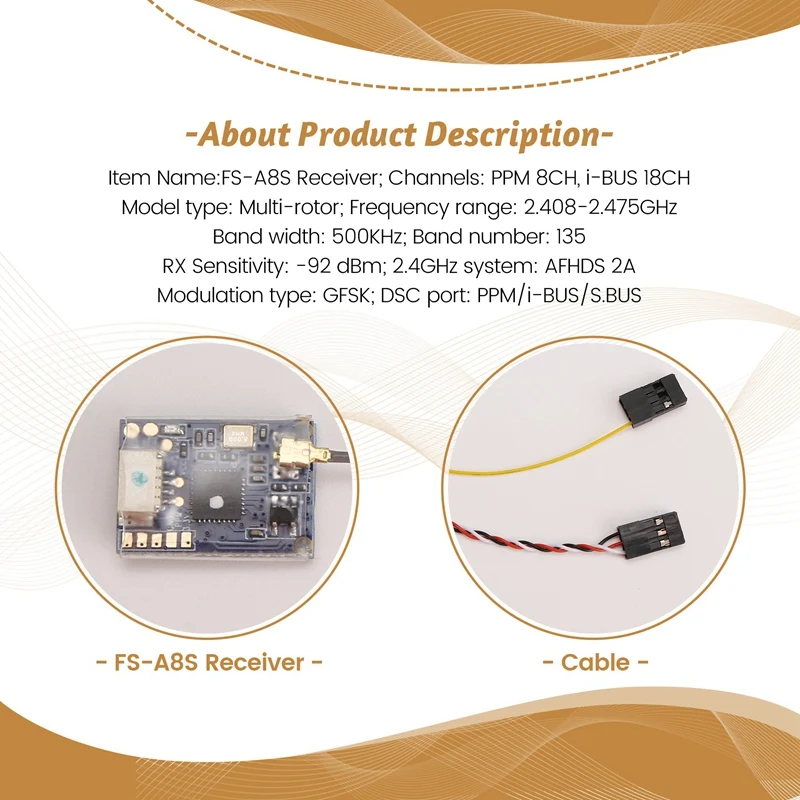 For FS-A8S 2.4G 8CH Mini Receiver W PPM I-BUS SBUS Output For RC Drone Quadcopter FS I4 I6 I6S I6X TM10 TM8 Transmitter