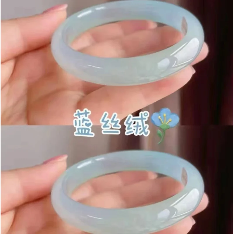 High Quality Natural Chalcedony Agate Bangle Ice Species Blue Water Exquisite Elegant Jade Bracelet Handring Fine Jewelry