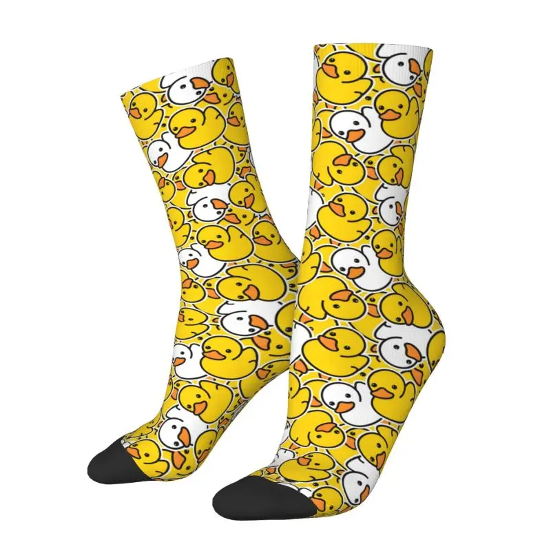 Custom Funny Printed Rubber Duck Bathing Cartoon Pattern Socks for Men Women Stretch Summer Autumn Winter Crew Socks