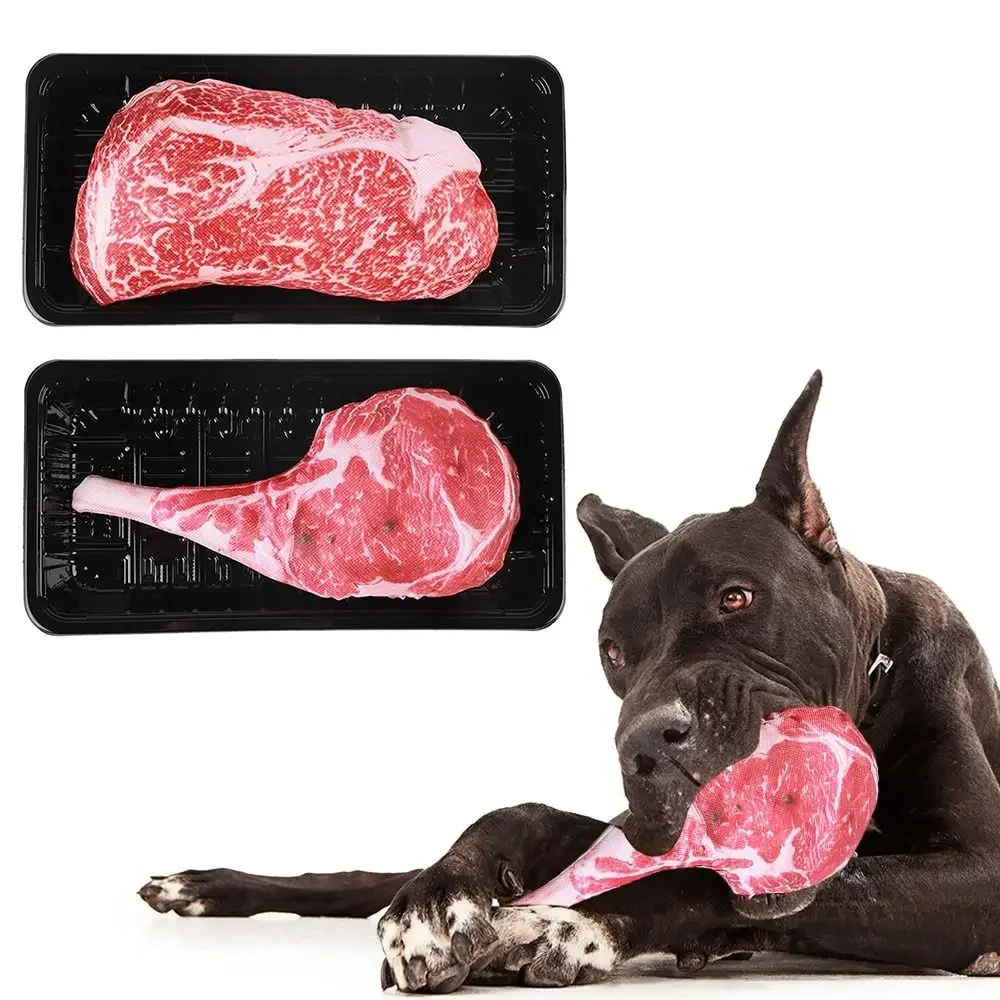 Simulations-Quietsch-Knochen-Hundespielzeug, Steak-Kauspielzeug, kausicher, weicher Karotten-Tier-Hundespielzeug für Welpentraining, Zahnreinigung