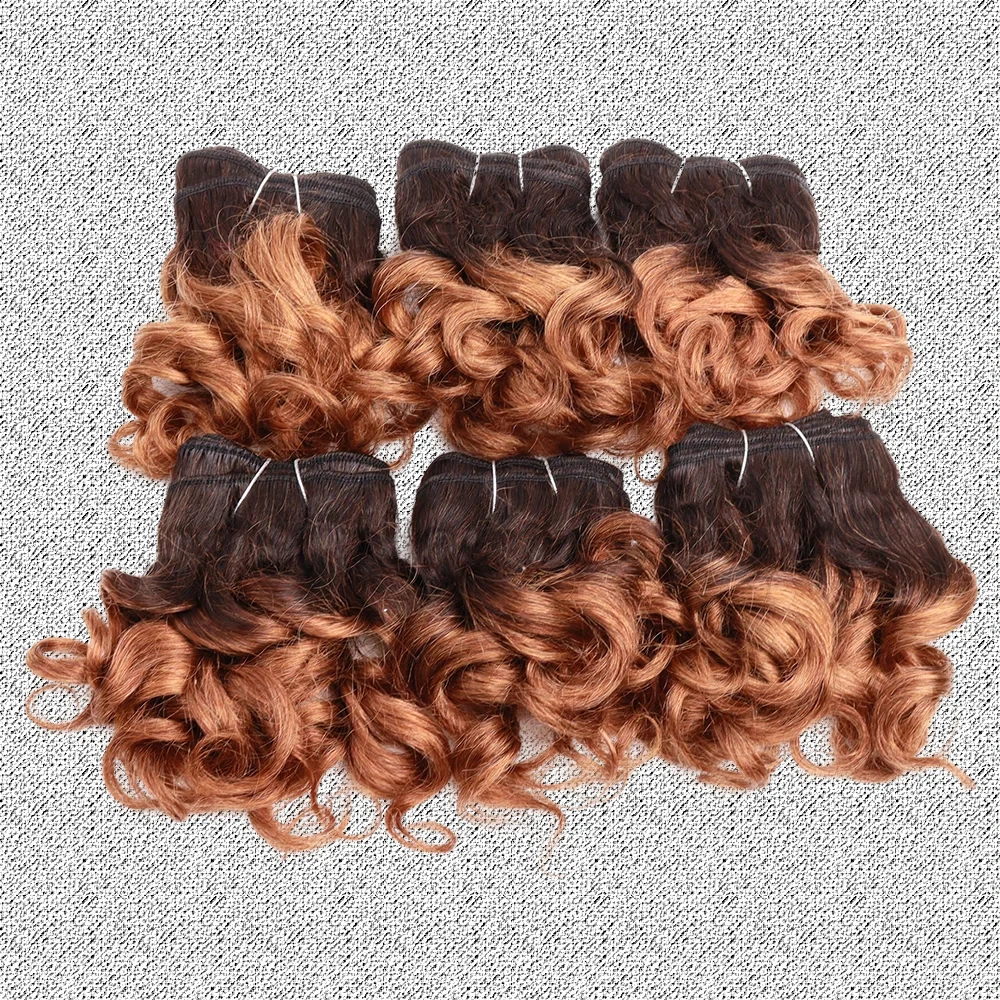 6Pcs/Lot Bouncy Curly Hair Bundles Double Draw Human Hair Indian Short Cut Remy Human Hair Extensions Natural Black Brown Color - view 2
