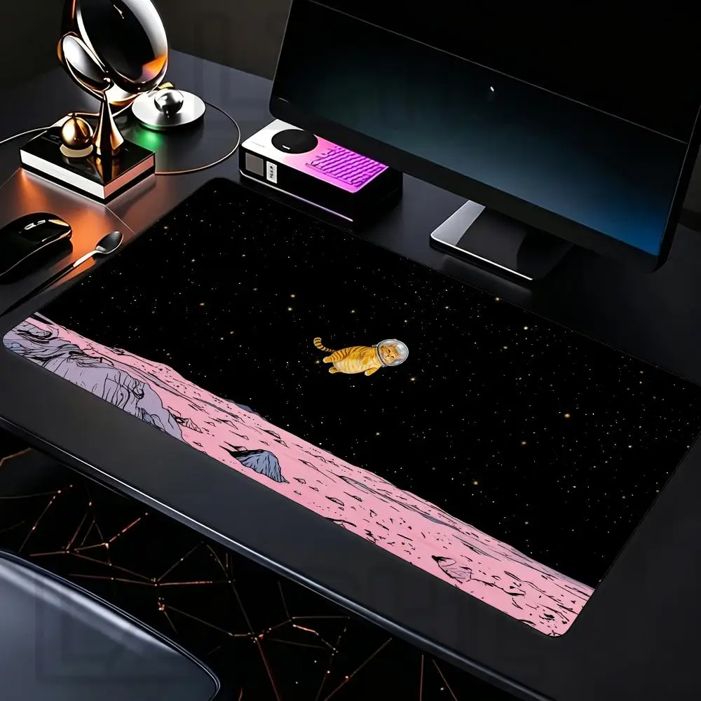 Cute Space Cat Mouse Pad Large Game Computer Accessories Anti-Slip Stitched Edge Desk Pads Square Home Gamer Keyboard Mousepad