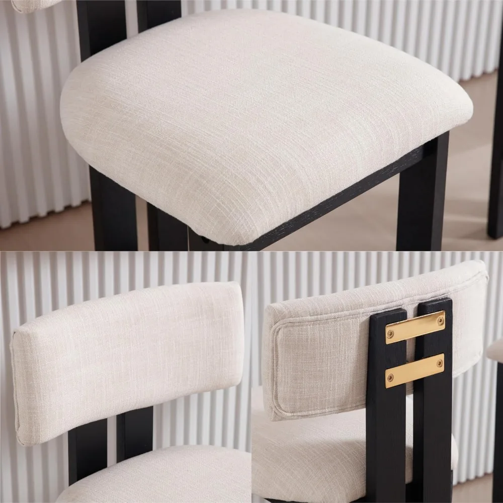 26 Counter Stools Set of 2 Counter Height Bar Stools with Back and Black Solid Wood Legs Modern Farmhouse Linen Upholstered Kitc