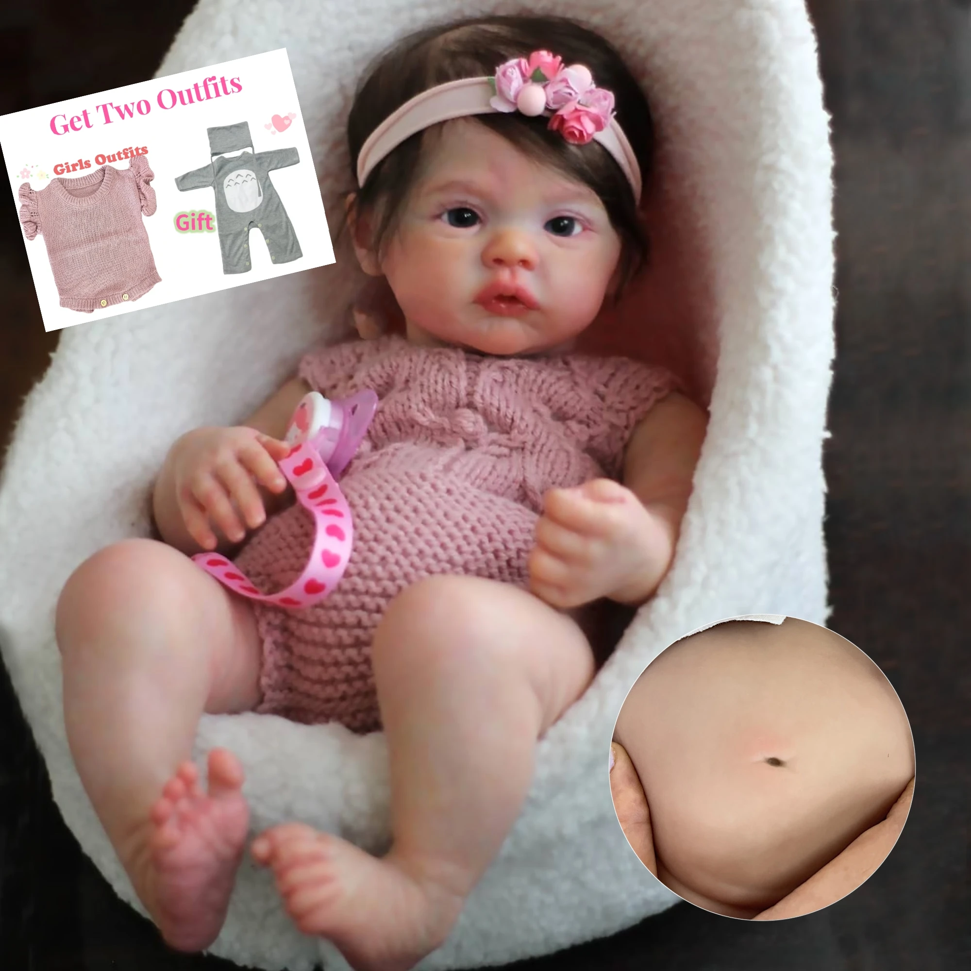 45cm Full Body Soft Silicone Viny Meadow Bebe Reborn Girl With Rooted Hair Handmade Lifelike Real Reborn Doll Toy For Children