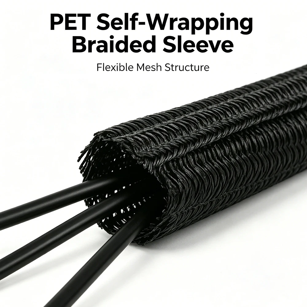 Self Closed Cable Sleeve 5 8 10 13 16 19 25 29 38 50mm PET Braided Insulated USB Wire Power Cord High Protection Split Sleeving