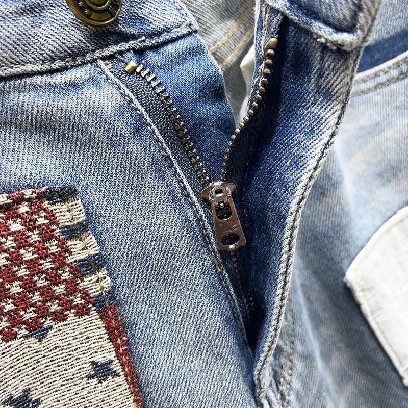 Jean Déchiré Slim Fit pour Homme, Short en Denim, Bleu Clair, Rétro, Street Patched, Hip Hop, Mode de Créateur, Été