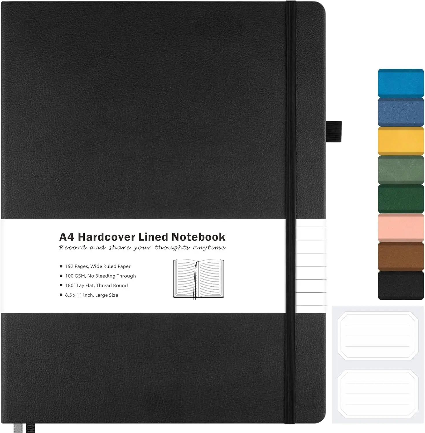 

8.5" x 11" Hardcover Lined Journal, 192 Thick Pages, Lay Flat Design, Black