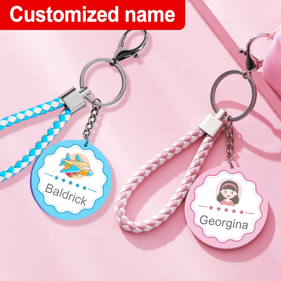 Personalised Custom name Keychain children school bag logo Ring Woven Leather Rope Stationery Anti-lost tags kindergarten gift