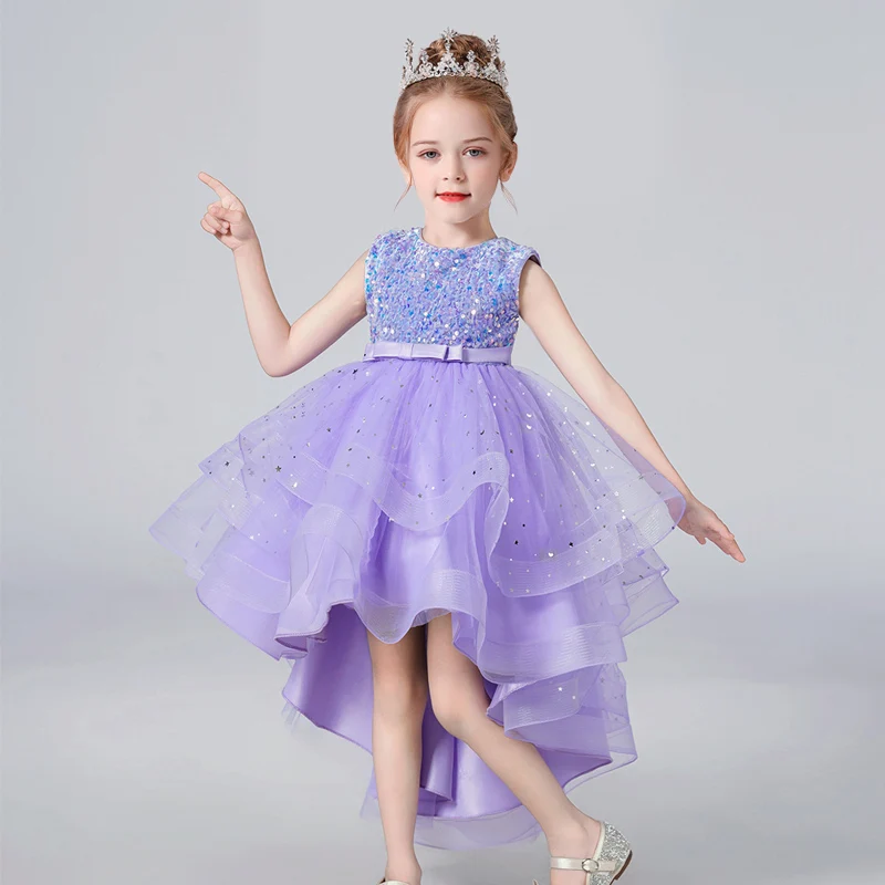 Girls Dress 2022 Summer New Evening Dresses Sleeveless Sequined One-Piece Princess Tail Skirt For Piano Performance