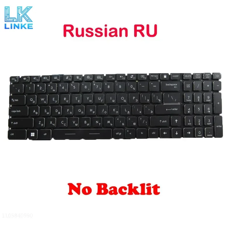 JY No Backlit Replacement RU IT FR GR KR TR SW BE CS TI Keyboard For MSI GE76 Dragon Tiamat 10UG 10UH 11UG 11UH Black No Frame N