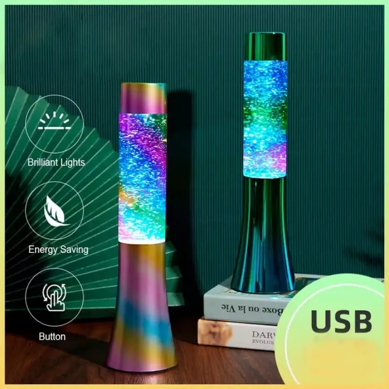 1pc LED Sequins Color Changing Novelty Design 13 inch glitter Lava Lamp，Holiday Party LED Night Lights