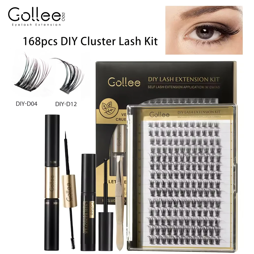 Gollee 168PCS Cluster Lashes Kit 2 in 1 Adhere and Seal Cluster Lashes Adhesive DIY Segment Lashes Cluster Extension Glue Kit