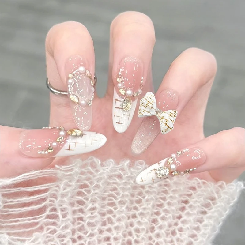 อุปกรณ์ตกแต่งเล็บลายโบว์ผูกผมน่ารัก ลายตารางฝรั่งเศส ลายเสือดาว ทำจากเรซิ่น