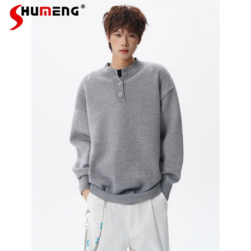 

Модные мужские свитера с вышивкой, весна 2026, новинка, оверсайз, свободные, комфортные пуловеры, простые, стильные, однотонные, вязаные топы