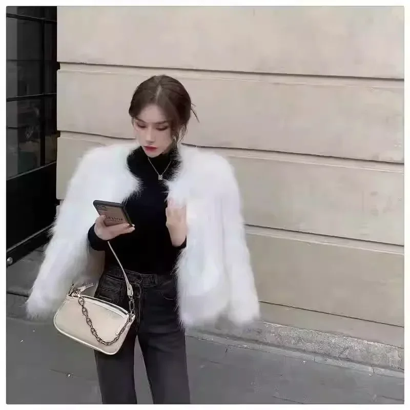 Faux Fox Fur Coats for Women, Loose Short Outercoat, Lady Partyエレガントな衣装,韓国ファッション,暖かい,秋,冬,2023