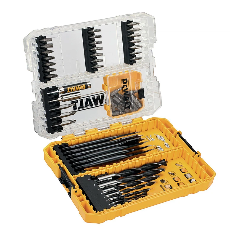 DEWALT DT70758 57Pcs Mixed Drill Drive Bit Set with Brad Point and Extreme Flatwood Bits for Electric Screwdriver Drill