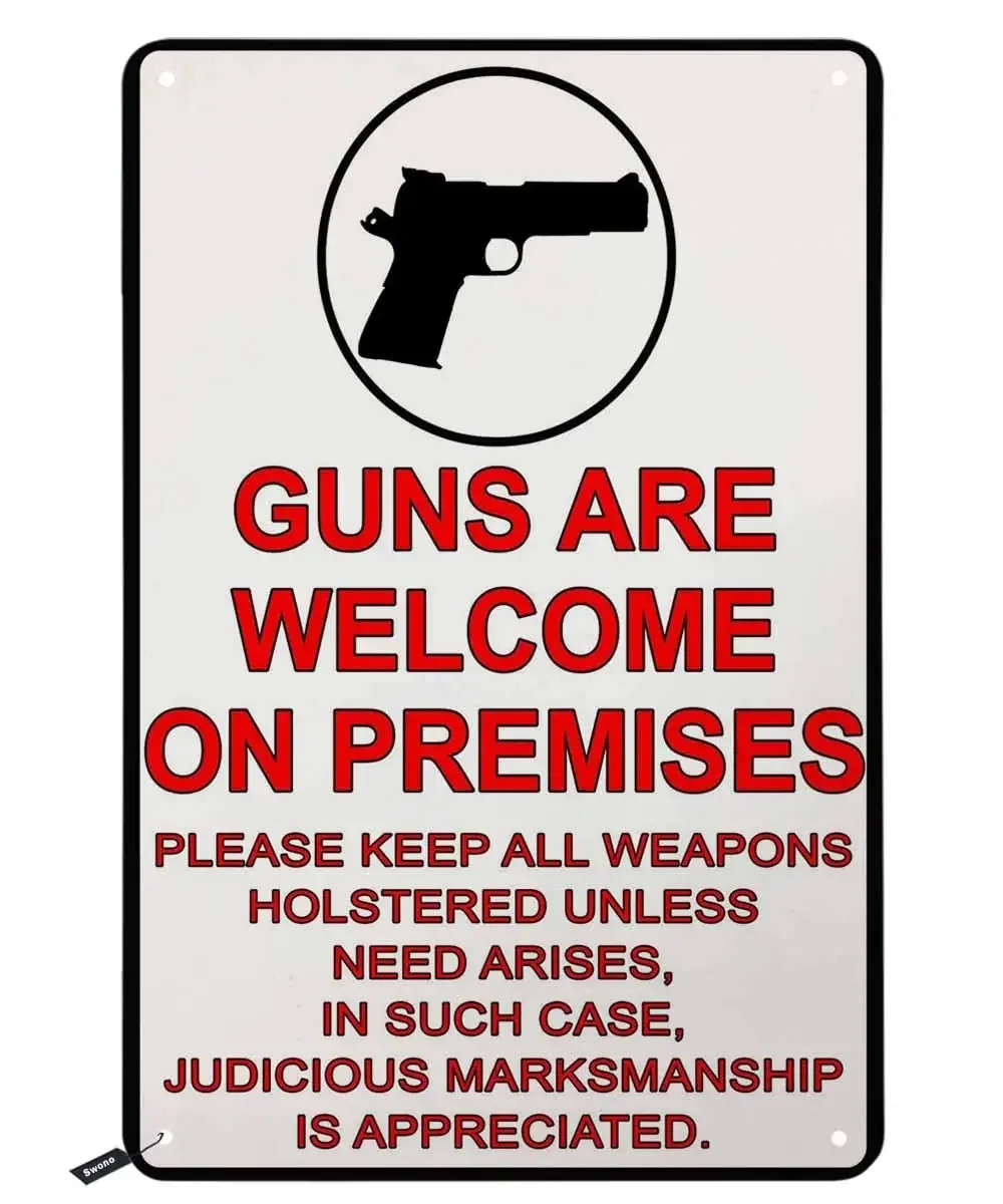 

Guns are Welcome on Premises Tin Signs,Vintage Metal Tin Sign for Men Women,Wall Decor for Bars,Restaurants,Cafes Pubs,12x8 Inch