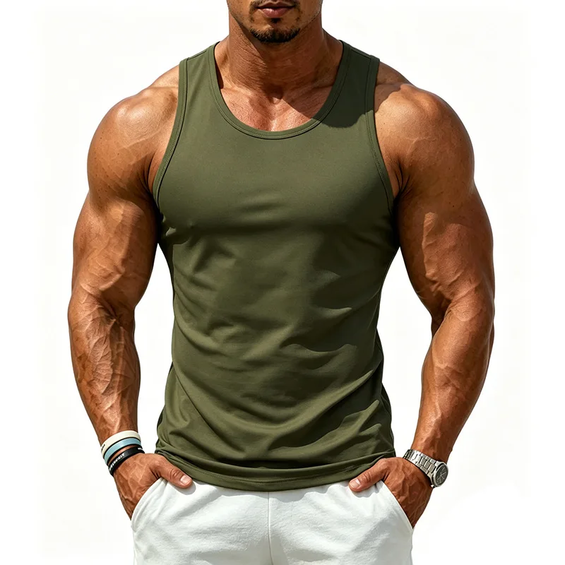 Mens Solid Muscle Vest Slim Soft Breathable Sleeveless Gym Tank Summer Undershirt Male Fitness Running Daily Sport Tops