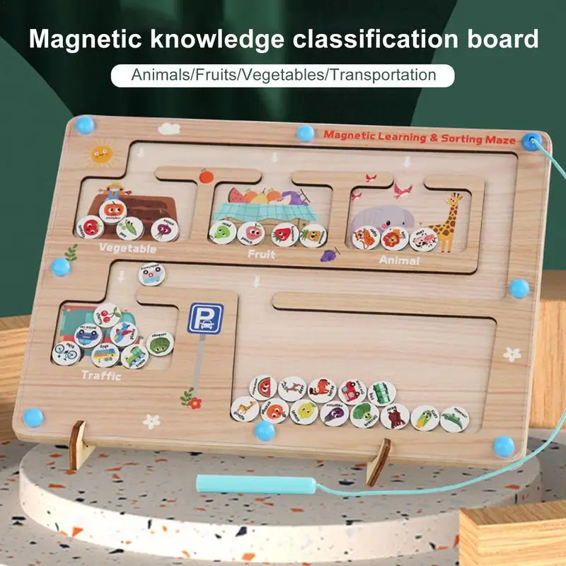 Madeira Magnetic Puzzle Board, Cognition Maze Board, brinquedo educativo precoce seguro para casa, escola, viagens e ao ar livre