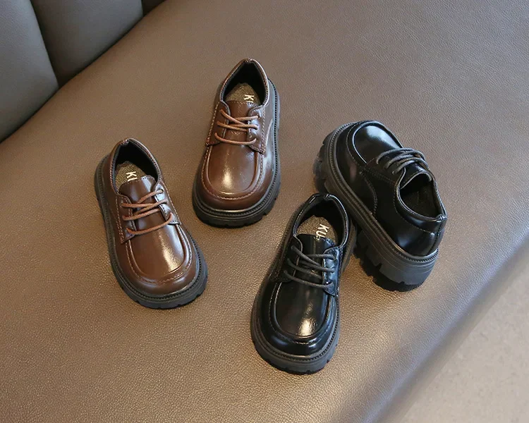 Kinder-Lederschuhe für Jungen und Mädchen, Unisex, formelle Kinderschuhe im britischen Stil, zum Schnüren, weiche, dicke Sohle für Hochzeit, Party, rutschfest – Detail 11