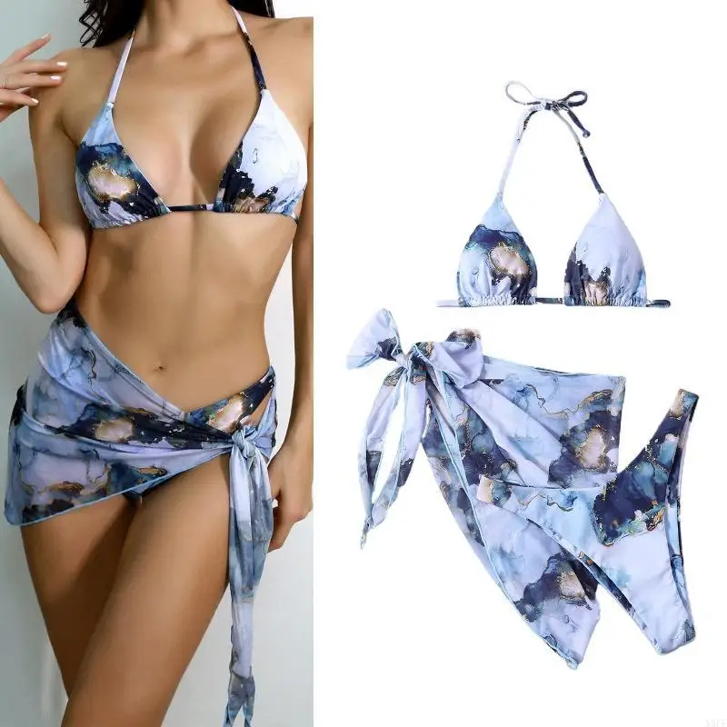 

X9FF Women's for Triangle Set Tie Neck Quick-drying 3 Piece Swimsuit Bathing Suit for Vacation Summer Beach Swimming P