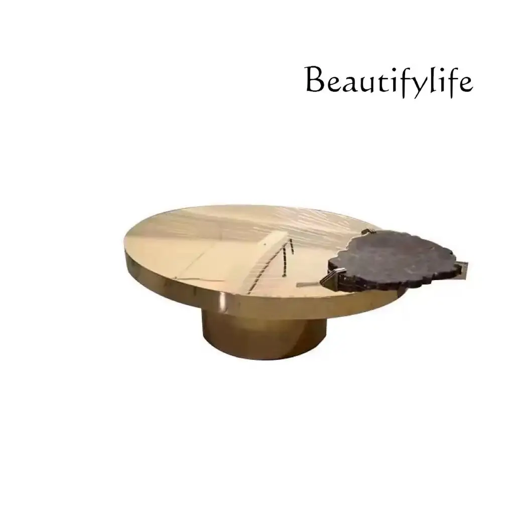 

Italian light luxury stainless steel coffee table high-end tea table modern home villa living room creative coffee table