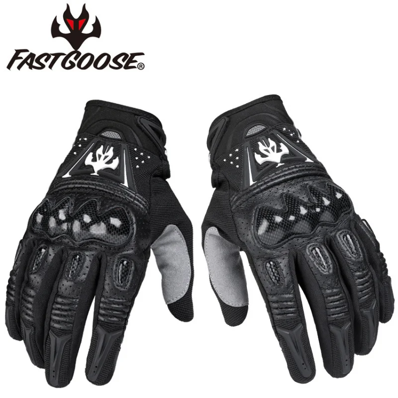 FASTGOOSE Carbon Fiber Protective Case Men's Long Finger Motorcycle Touch Screen Gloves