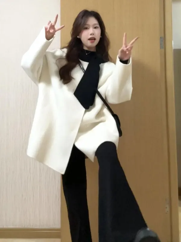 

Korean Sle Soft Color Blo Long Loose Woolen Coat ular This Year Spring Autumn Winter Faionable Outerwear Coat