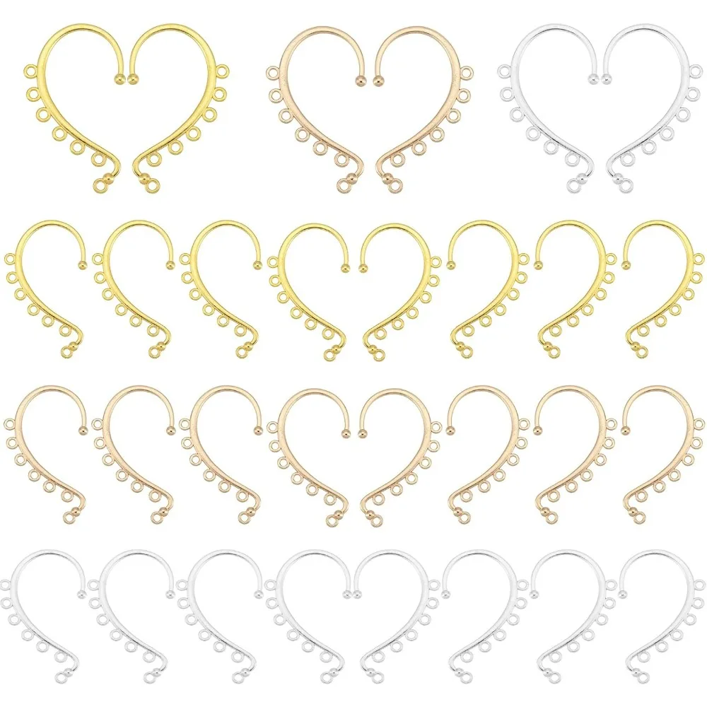 36pcs 3 Colors Dangling Ear Cuff Blanks Gold Silver Retro Ear Crawler 7 Loops Alloy Chandelier Earcuff Wrap for DIY Non