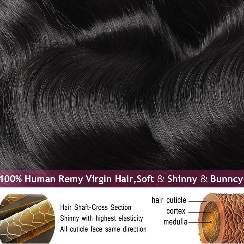 Bundles brésiliens de cheveux humains Body Wave pour femmes, 100% non transformés, tissage en lot, 20 po, 22 po, 24 po, # 1b