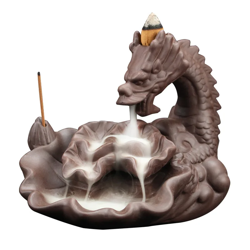 The Dragon Backflow Incense With 10Cones  Stick Holder Aroma Ceramic Crafts Cone Tower Smell Censer Zen Room