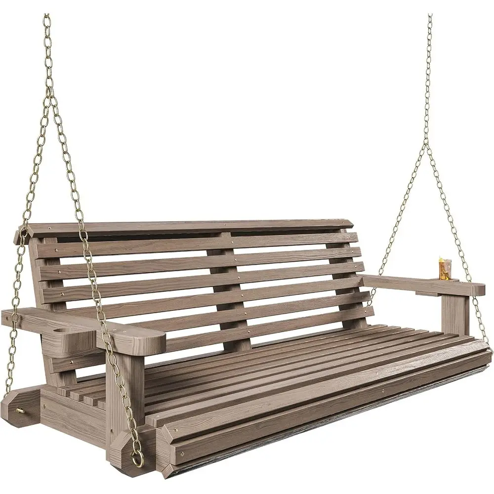 

Amish-Made 800 lbs Capacity Comfortable Porch Swing with Chains, 5 Feet, Warm Walnut Finish