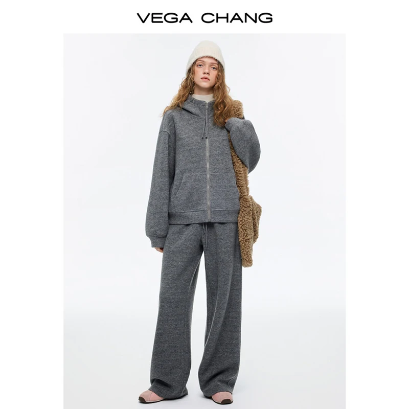 

Vega Chang New Winter Women's Wool Blend Hooded Sweatshirt + Casual Pants Fashion Set