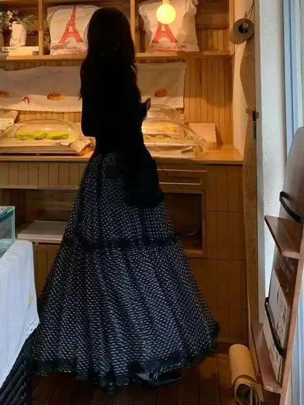 Jupe bouffante en maille féerique pour femmes, Patchwork, bleu haut, à pois, ligne A, légère, élégante, mode dames, nouvelle collection 2025