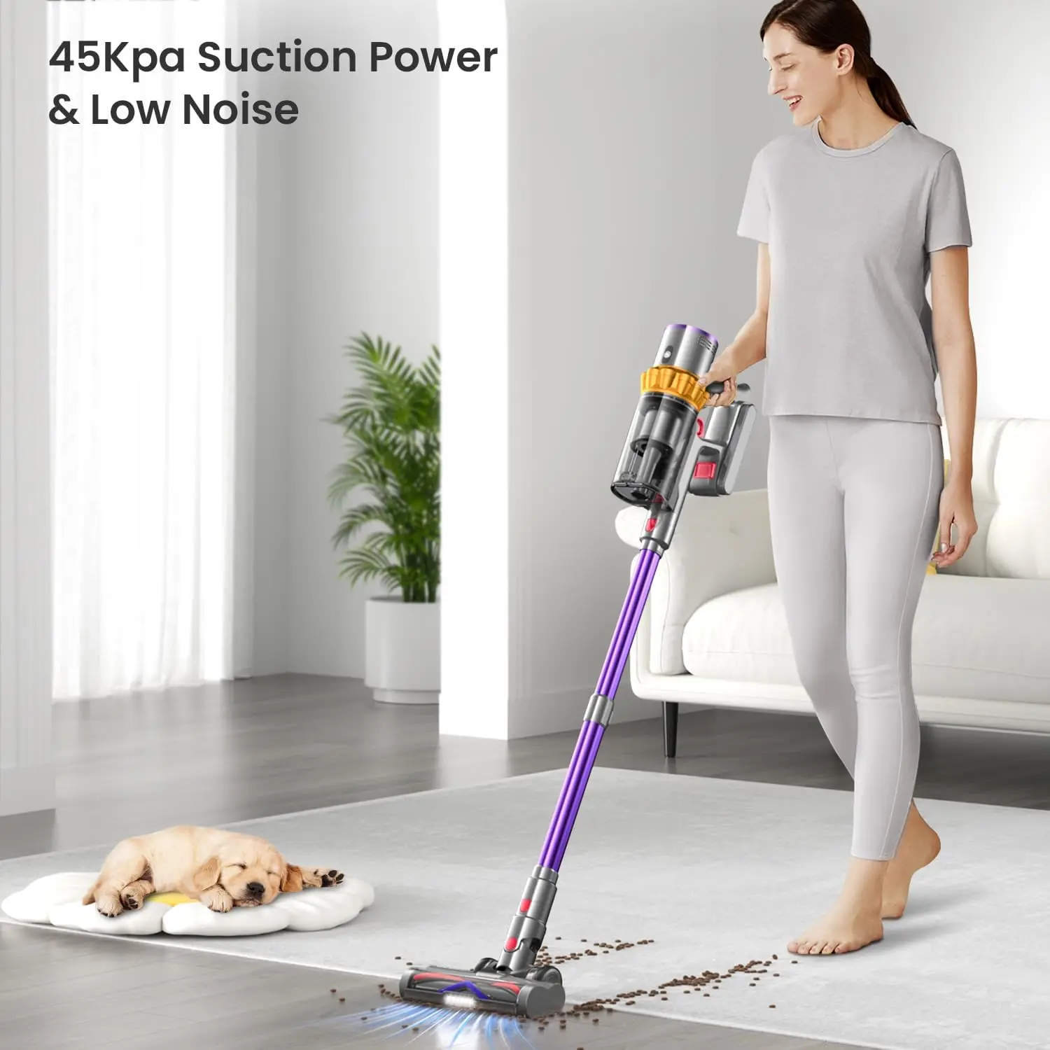 Vacuum Cleaner, 550W/45Kpa/65Mins Vacuum Cleaners for Home, Stick Vacuum Cordless with Low Noise, LED Screen, Wall Mount Chargin