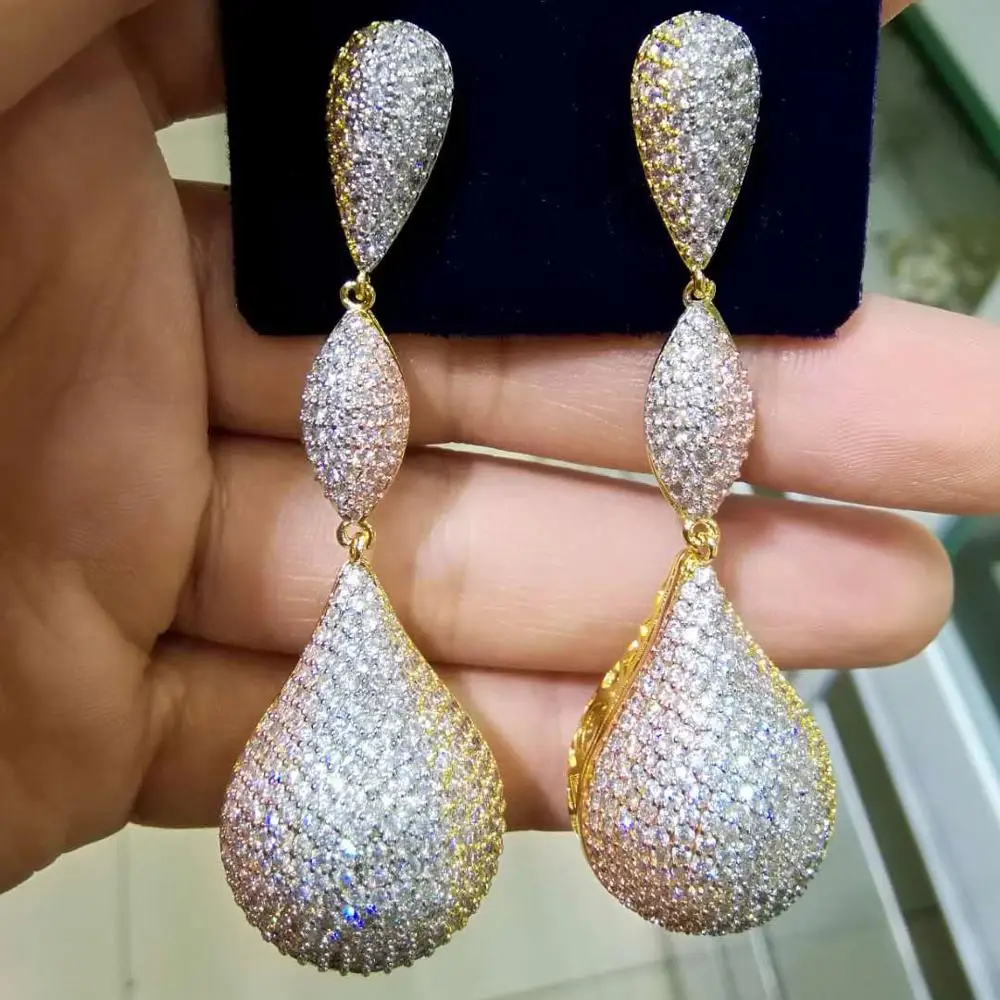 

Missvikki Noble Dubai Women Wedding Long Big waterdrop Pendant Earrings Necklace Jewelry Set Fine Super CZ Fashion Accessories