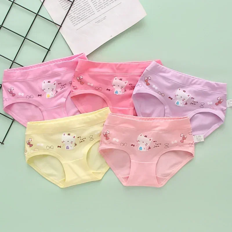 Roupa interior para meninas crianças calcinha shorts dos desenhos animados gato padrão lote para meninas 4-12 criança boxer briefs juventude cuecas de algodão