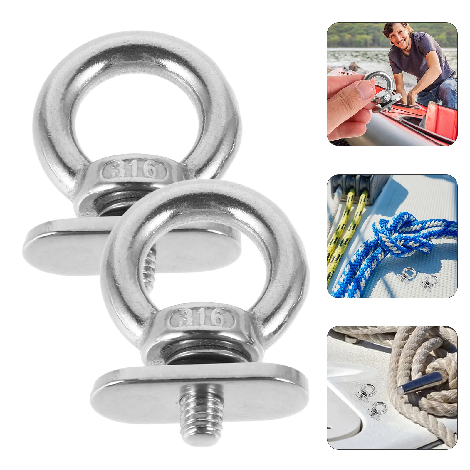 2 Pcs Canoe Marine Hardware Kayak Tie down Eyelet Rings Stainless Steel Silver Boat Hook Anchor Mount