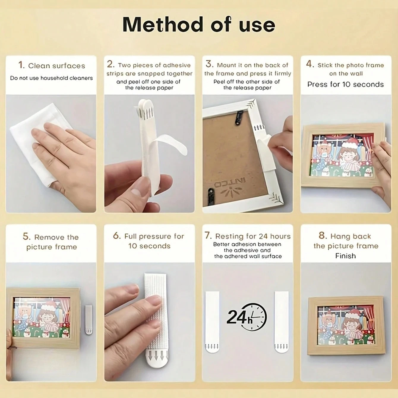 12 قطعة - شريط فيلكرو لاصق سهل السحب لتثبيت إطارات الصور، وتعليق الصور دون ترك أي لاصق