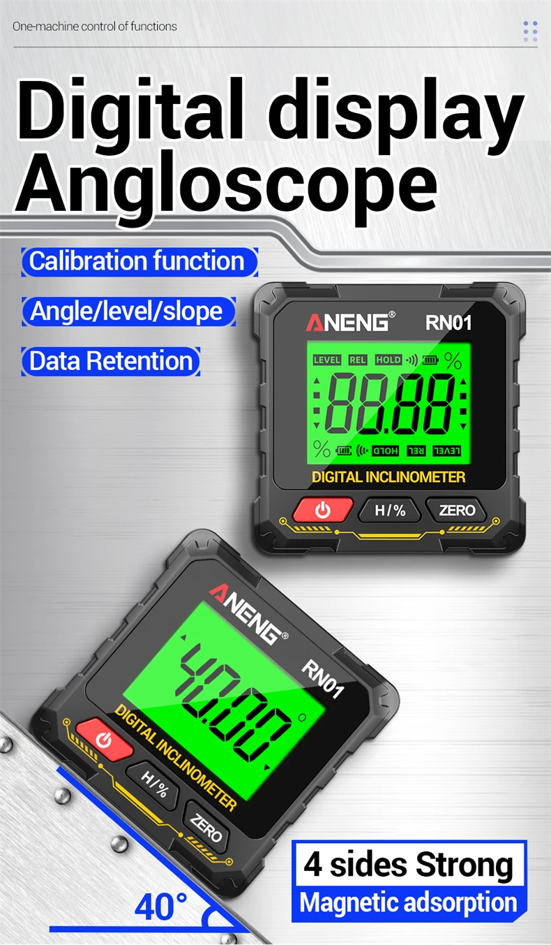 ANENG RN01/RN02/RN03 Digitaler Neigungsmesser Vierseitig Magnetisch Automatische Bildschirmumklappung Multifunktionaler Mehrwinkel-Horizontalmesser – Detail 2