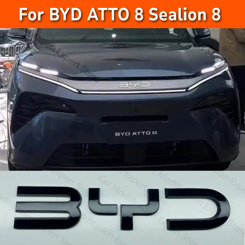 For BYD ATTO 8 Sealion 8 TANG L DM-i/P Front Rear Emblem Black Badge Letter Full Set Blackout Kit Glossy Black
