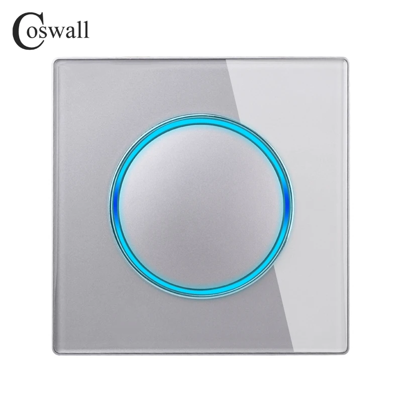 COSWALL 1/2/3/4 Gang 1/2 Way On / Off Wall Light Switch Large Aperture LED Backlight Data HDMI USB Charger Glass Panel Grey Gray