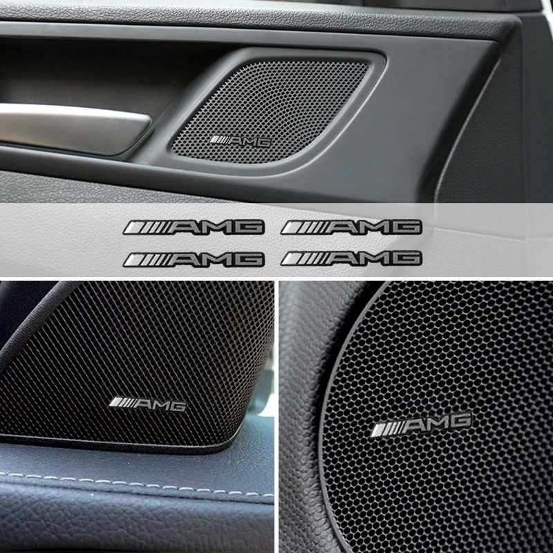 4pcs Aluminum Speaker Stereo Speaker Badge Sticker For Mercedes benz AMG C E S GLE CLC Class W204 W203 W205 W124 W221 W213 W212