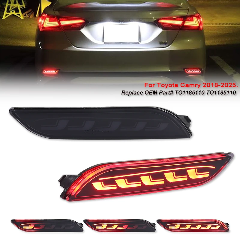 LED Bumper Reflector Lights For Toyota Camry 2018 2019 2020 2021 2022 2023 2025 Dynamic Turn Signal Rear Fog Tail Brake Lamp