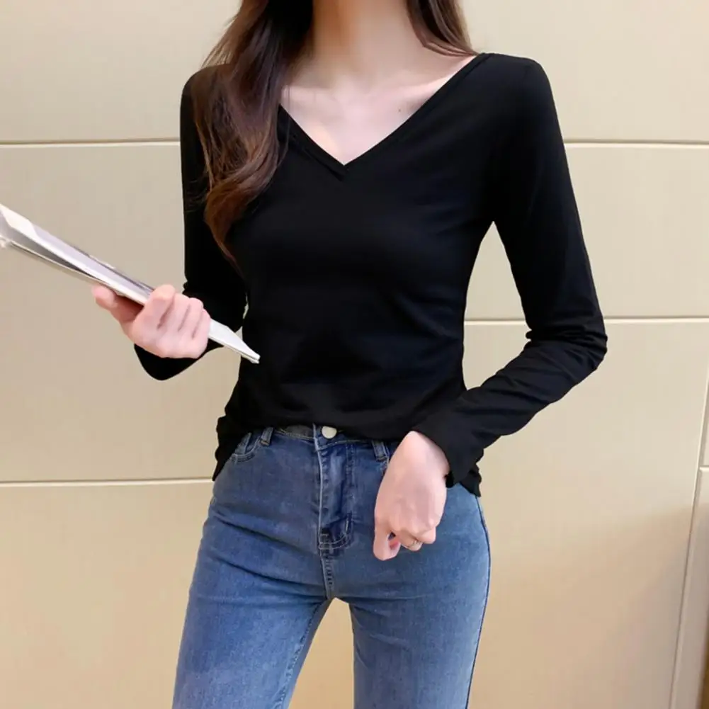 Thermal Top Trendy Anti-pilling Bottoming Shirt Autumn Winter Thickened Fleece Lining Pure Color Thermal Top for Travel