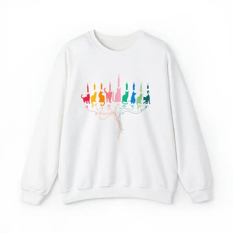 مضحك القط الشمعدان هانوكا قميص Meowzel البلوز Chanukah اليهودية هدية الخريف والشتاء طويلة الأكمام الحرارية هودي البلوز