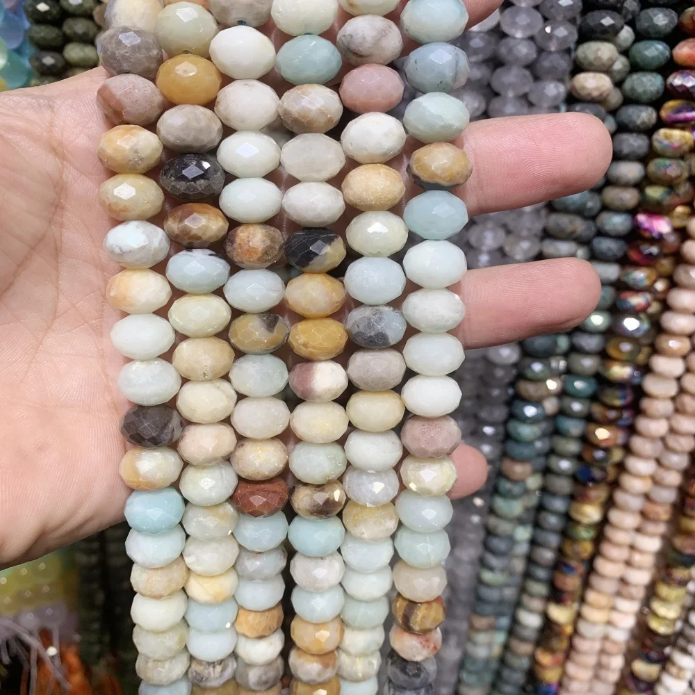 

Natural8x12mm Amazonite Abacus Beads Polished Mix Tiger eye Spacer Strand Beads For DIY Making Jewelry Accessory Bracelet Neckl